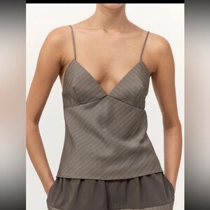 NWT St Agni Bias Cami Top Khaki Pinstripe